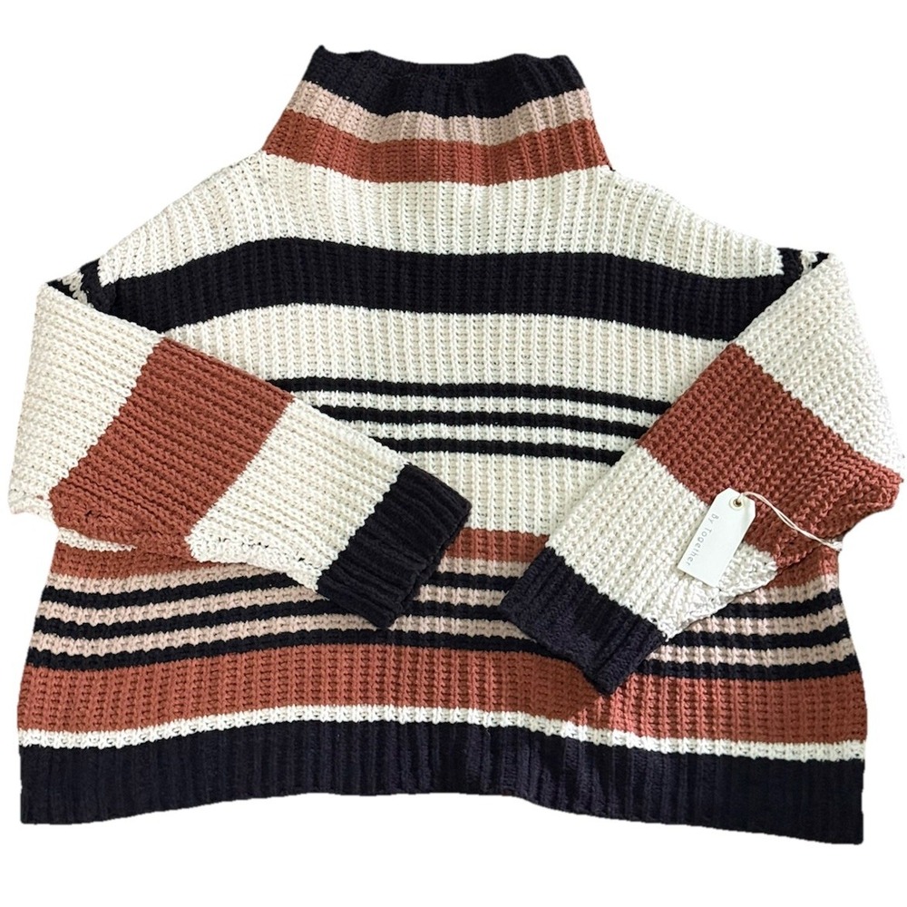 By Together Chunky Knit Cowl Neck Striped Sweater Womens Size M/L Oversized NWT